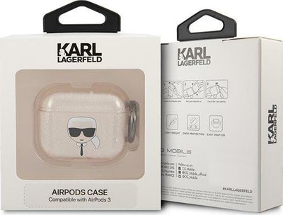 Mbulesë mbrojtëse Karl Lagerfeld KLA3UKHGD për AirPods 3, prej TPU, ngjyrë ari me shkëlqim glitter