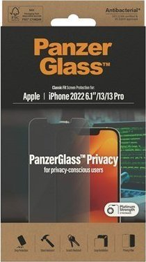 Xham mbrojtës PanzerGlass Privacy Classic Fit për iPhone 14, i fortë ndaj goditjeve, transparent