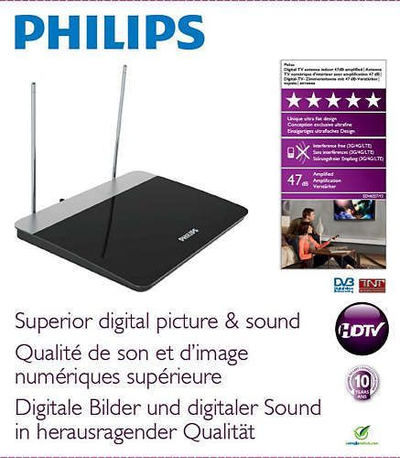  Antenë e brendshme e televizorit Philips 47DB UHF / VHF / FM / HDTV (SDV6227 / 12) 