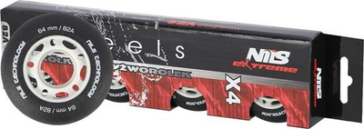 Rrota patinash Nils Extreme PU, 64mm 82A, set me 4 copë, të zeza matte