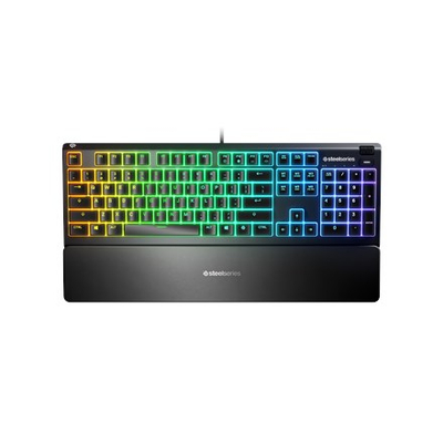 Tastierë gaming SteelSeries Apex 3 US, që s’e ha uji, me drita RGB, e zezë