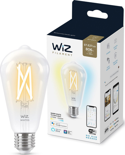 Llambë smart LED WiZ Filament ST64, E27, 6.7W 806 lm, dritë e bardhë