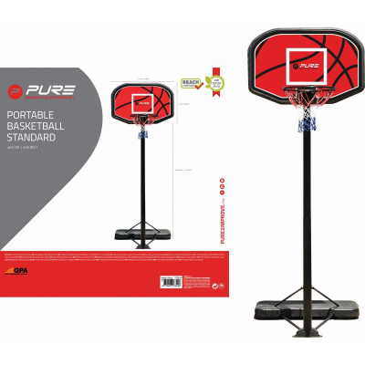 Kosh basketbolli Pure2Improve, i lëvizshëm, lartësi 1.90-3.40 m, i zi me të kuqe