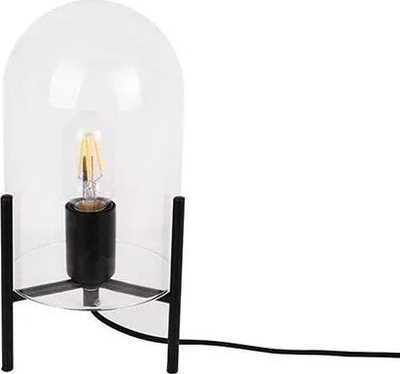Декоративна ламба за маса Glass Bell, проѕирно стакло, црна метална рамка