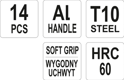 Set thikash të imta Yato YT-75140, 14 copë, me kuti, gri