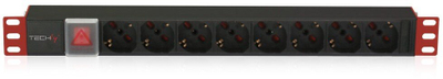 PDU rack 19" 1U Techly, 8 dalje, çelës me ndriçim, i zi