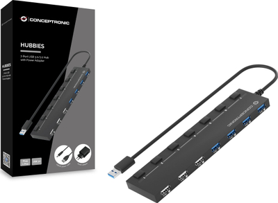 Hub USB Conceptronic HUBBIES, 7 porta, USB 3.0, i zi