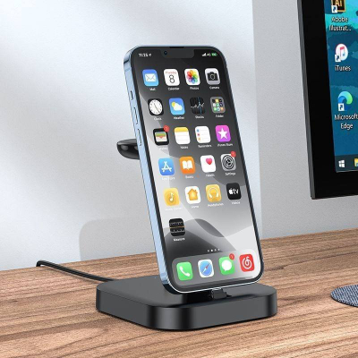 Karikues wireless Hoco Graceful CW43 3in1, USB C, për Apple, i zi