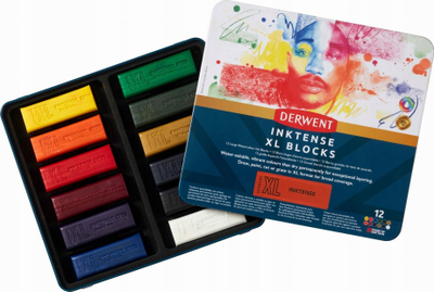Set blloqesh uji Derwent Inktense XL Blocks, 12 ngjyra, kuti metalike, shumëngjyrësh