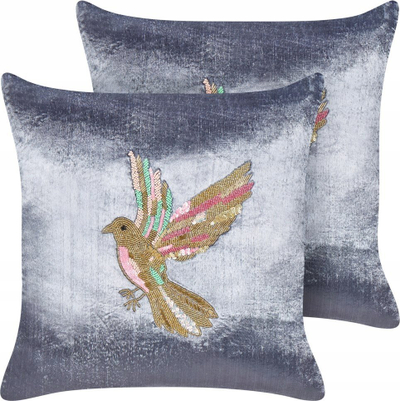 Set jastëkësh dekorativë velvet, 45 x 45 cm, me zogj, gri