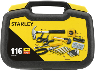Set veglash Stanley 116 copë, çelik karboni, me valixhe, i verdhë