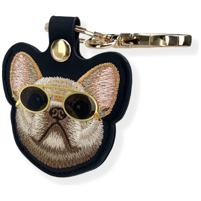 Mbajtëse AirTag Nimmy Cool Dog, me karabinë, stil qen me syze, e zezë
