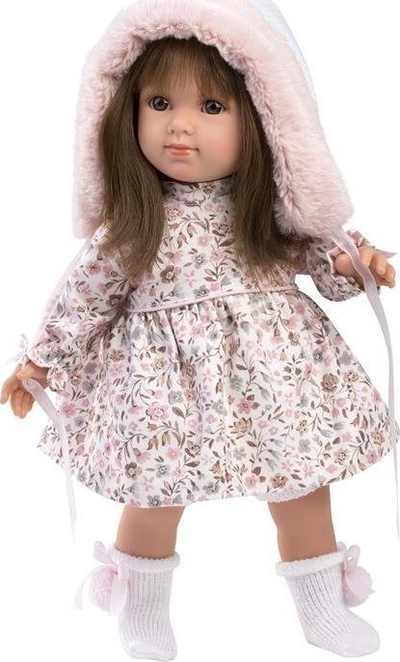 Kukull Llorens Sara, 35 cm, me fustan me lule, rozë