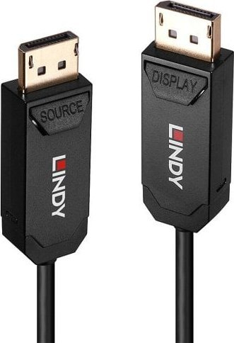 Kabllo DisplayPort Lindy Fiber Optic Hybrid DP 2.0, 50m, i zi