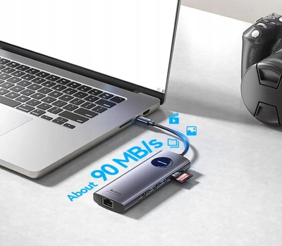 Docking station Vention 9 në 1, USB C, 2x HDMI, PD 100W, gri