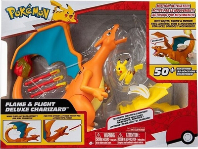 Figurë lodër Pokémon Jazwares Flame and Flight Charizard, 15cm, interaktive me drita dhe zëra, portokalli