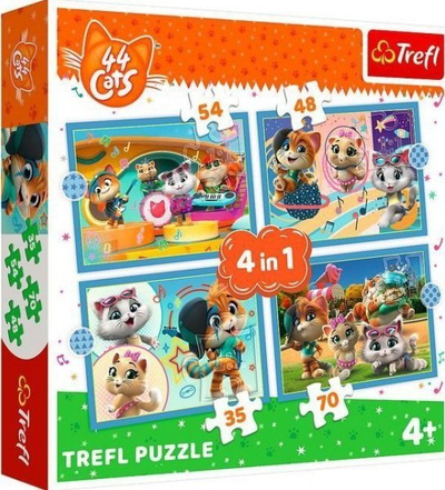 Puzzle Trefl 44 Cats 4in1, 35 48 54 70 copa, shumëngjyrësh