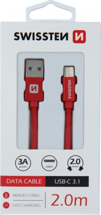 Kabllo USB në USB‑C Swissten Textile, 2m, 3A, e zezë