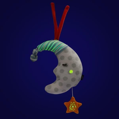 Музичка играчка Fehn Moon 053050, механичка, со фосфоресцентен вез, бела