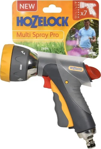 Pistole ujitje Hozelock 2694 Multi Spray Gun Pro, shumë mënyra spërkatje, trup metalik, gri