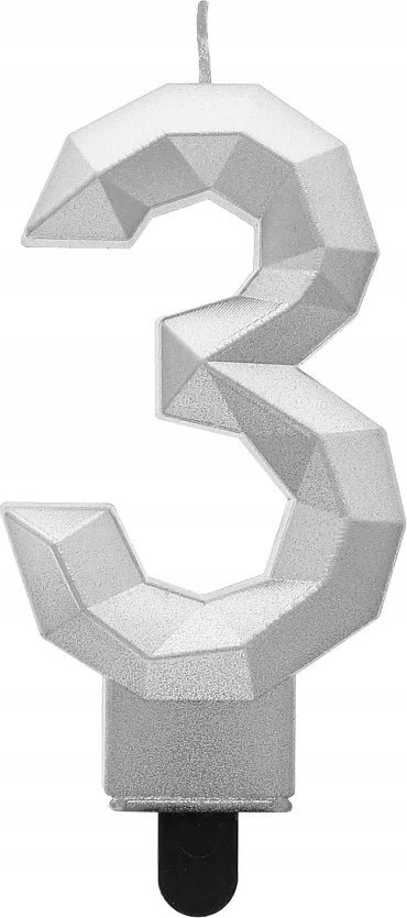 Qiri për torte Godan Diamond, numri 3, 7.6 cm, argjend metalik