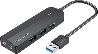 Hub USB Vention 3-Port 3.0, me kartë zëri, 0.15m, i zi