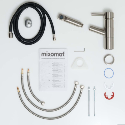 Rubinet kuzhine SCHÜTTE UNICORN, me dush tërheqës, pamje çelik inox, argjendt