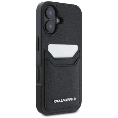 Футрола за телефон Karl Lagerfeld HC Grained PU, со џеб за картички, за iPhone 16 6.1", црна