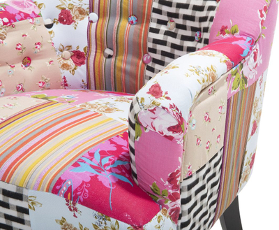 Fotel klub Armchair Patchwork, pambuk sintetik, këmbë druri, shumëngjyrëshe rozë
