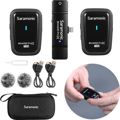 Mikrofon wireless lavalier Saramonic Blink500 ProX Q, me 2 transmëtues, për iPhone, kamera DSLR, Android edhe PC, i zi