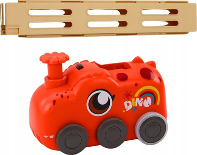 Lodër makinë dinosaur me bateri, vendosëse domino, 4 ngjyra blloqesh, e kuqe