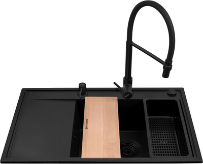Set lavamani granit Pyramis Camea 79x50, me rubinet Serina, Volcano Black