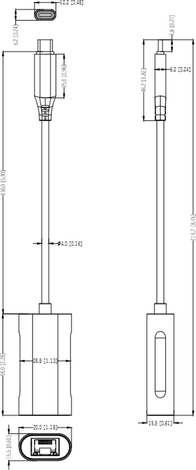 Adaptor USB C Dahua TC31, me kabllo 15cm, gri
