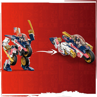Set lodrash LEGO Ninjago Sora’s Transforming Mech Bike Racer 71792, motor robot që kthehet, për kalamaj 8+