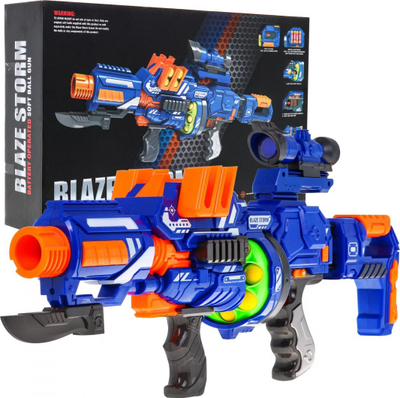 Pushkë lodër Blaze Storm Soft Ball Gun, automatike, 12 toptha shkumë, blu portokalli