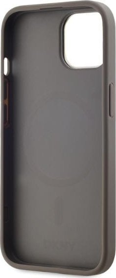 Mbulesë telefoni DKNY Magsafe për iPhone 15, lëkurë PU me katrorë, bezhë