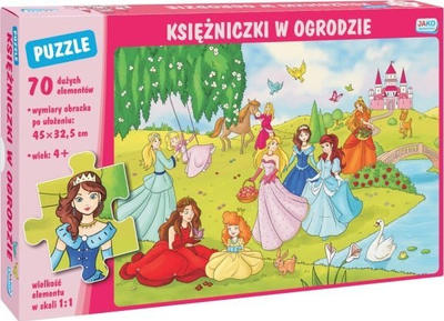 Puzzle Princeshat në Kopsht Wydawnictwo Jako, 70 copëza, 45 x 32.5 cm, shumëngjyrëshe