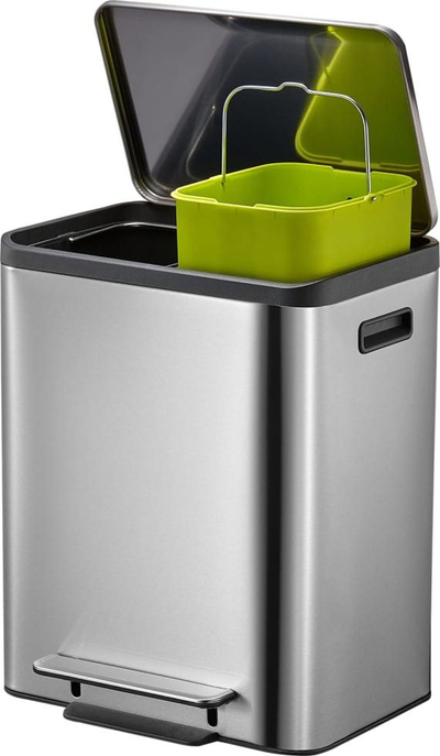 Kosh plehrash me pedale EKO EcoCasa Step Bin, 2 x 15L, inoks, ngjyrë argjendi