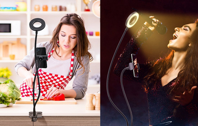 Lampë unazë LED Platinet Ring Light 6", 3 ngjyra drite, me mbajtës telefoni, e zezë