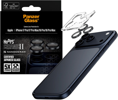 Mbrojtës kamere PanzerGlass Hoops Ceramic II, për iPhone 17 Pro 17 Pro Max 16 Pro 16 Pro Max, i zi