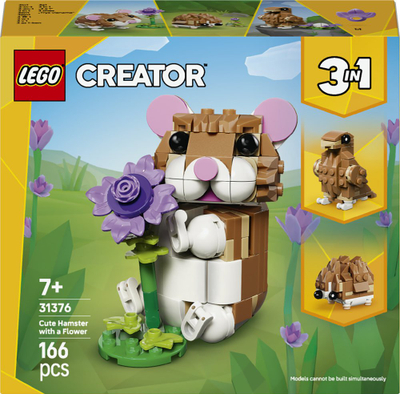 Set ndërtimi LEGO Creator 31376, Adorable Hamster with a Flower, 166 copë, shumëngjyrësh