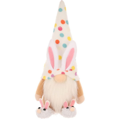 Figurinë dekoruese Pashke Saska Gnome Bunny, 25cm, pranverore, shumëngjyrëshe