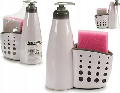 Mbajtëse sfungjeri te lavamani me dozator sapuni, plastike, 350 ml, e bardhë gri