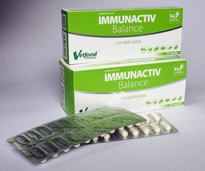 Suplement veterinar Vetfood Immunactiv Balance, 120 kapsula, beta glukan 1,3/1,6, i bardhë