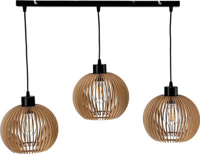 Lampë varëse Anafi 3P, 3xE27 60W, dru, e zezë