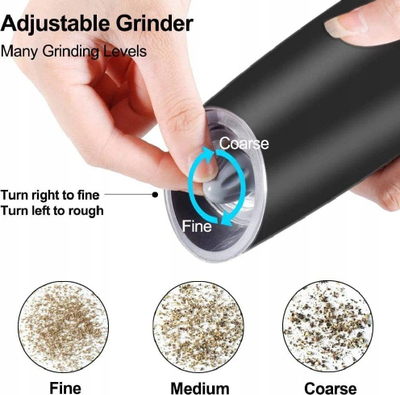 Mulli elektrik për kripë ose piper KINGHOFF KH-1724a, gravitet, ndriçim LED, i zi