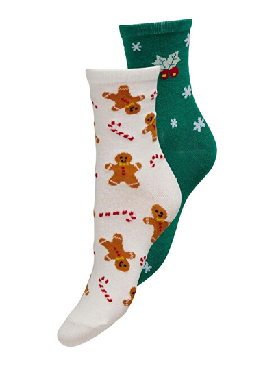 Set çorapa për femra ONLY ONLCHRISTMAS, të bardha/gjelbërta