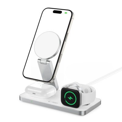 Безжичен полнач 3‑во‑1 Tech-Protect QI15W-A47, 15W, MagSafe, бел