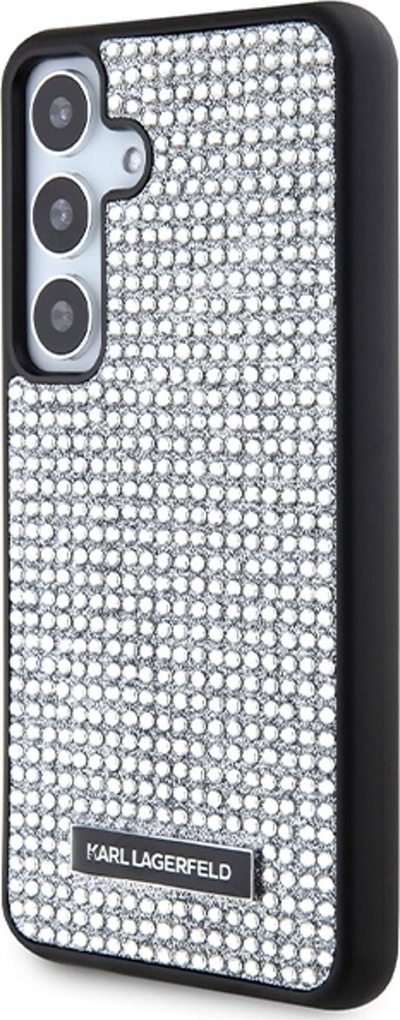 Kllëf telefoni Karl Lagerfeld Rhinestone Metal Logo për Galaxy S24, TPU PC, argjend