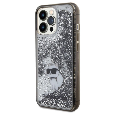 Mbrojtëse telefoni Karl Lagerfeld Liquid Glitter Choupette për iPhone 13 Pro Max, TPU, e tejdukshme me shkëlqim argjendi